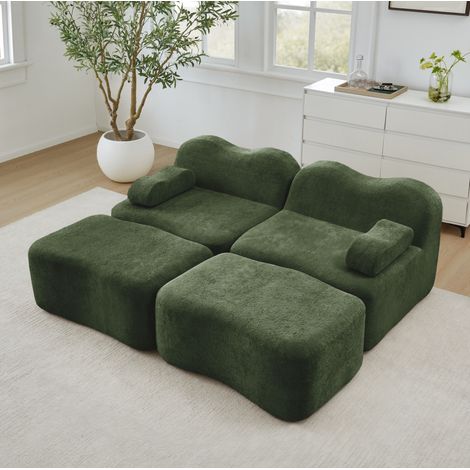 Canapé modulaire 2 places vert en velours avec mousse haute densité et modules flexibles (1/5)