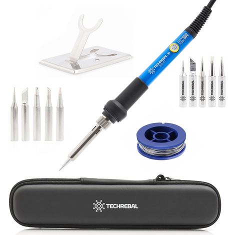 Techrebal „Blue Jet“ 60W 7-in-1 Lötkolben-Set (Lötkolben, 10 Lötspitzen und Ständer) im Einzelkoffer + 50 g Lötzinn