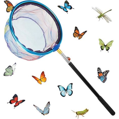 Épuisette télescopique, 66-175 cm, filet à insectes, filet à papillons avec manche extensible, filet de sécurité pour la plage, le jardin et les étangs, bleu (1/5)