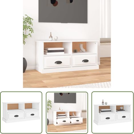 The Living Store TV-Schrank Weiß 93x35,5x45 cm Holzwerkstoff - TV Schrank - Fernsehtisch - Holzwerkstoff Möbel - Weißer TV Stand - Wohnzimmer Möbel (1/5)