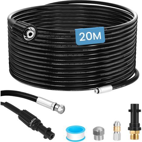 1 Tuyau Déboucheur 20m, Buses Rotative Et Jet, 400 Bar, Pour Karcher K2-K7, Lavor, Bosch (1/5)