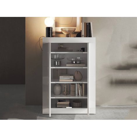 Dmora - Armario multiusos 2 puertas Endine, Muebles multifuncionales, Zapatero, Armario para zapatos, Made in Italy, 78x35 h113 cm, Blanco (1/5)