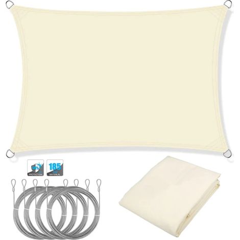 (Beige, avec corde, 200x200CM) Auvent pare-soleil imperméable, résistant aux UV, convient aux jardins extérieurs, patios et cours. (1/5)