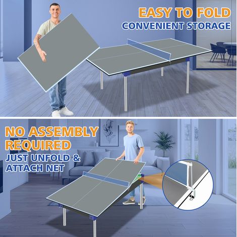 Plateau de ping-pong pliable 180,34 x 90,17 x 1,2 cm en MDF gris, pour famille – MEUBLIV (1/5)