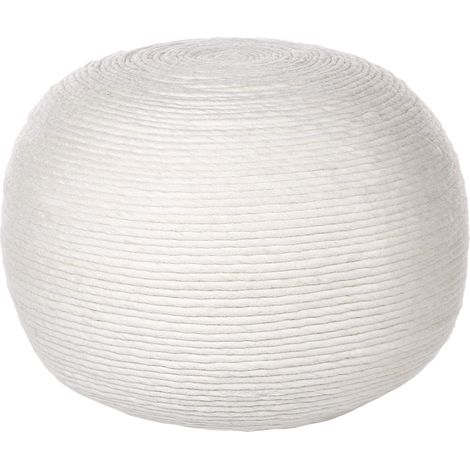 Puf boho redondo hecho a mano otomana de lana 50 x 50 cm blanco Takhabi