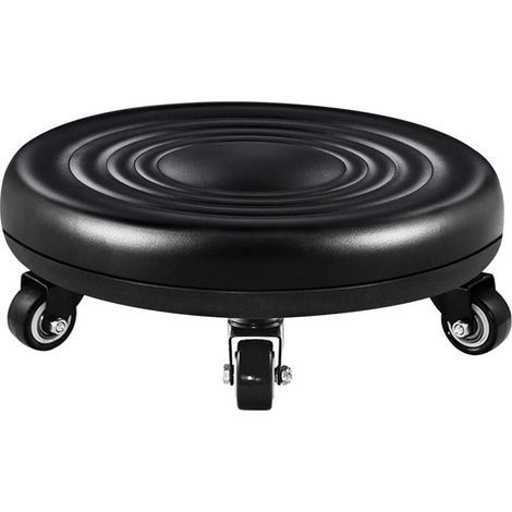 Low Stool with Wheels, Rolling Stool with Low Base, Faux Leather Seat, Low Metal Base, Round Leather Bench with 5 Universal Wheels for Home Office or Fitness (Black) (1/5)