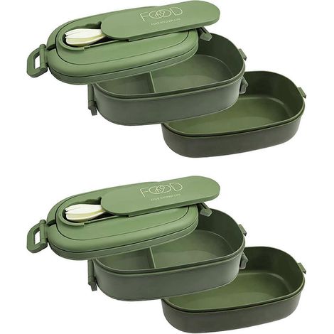 2er-Pack Lunchbox, auslaufsichere Bento-Box für Kinder und Erwachsene, Besteckset, für Kinder, Männer, Frauen, Erwachsene, Berufstätige, Schulen, Grün (1/5)