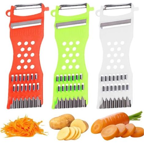 Este juego de pelador de tres piezas es multifuncional: pelador y cortador de verduras seis en uno，hogares y aficionados a la cocina (1/5)