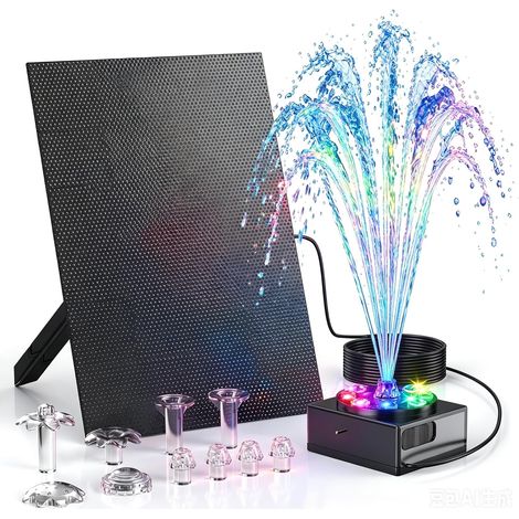 8W LED Fontaine Solaire pour L'extérieur avec Batterie 1800mAh, Fontaine Solaire pour L'extérieur pour Bain d'oiseaux Balcon, Jardin, Pompe à Eau Solaire pour Fontaine (1/5)