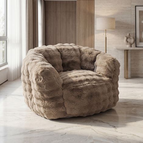Wahson Pouf Salon Confortable, Pouf Poire Large avec Accoudoirs Fauteuil Poire Géant Moderne en Fausse Fourrure de Lapin Douce, pour Salon Chambre, Kaki