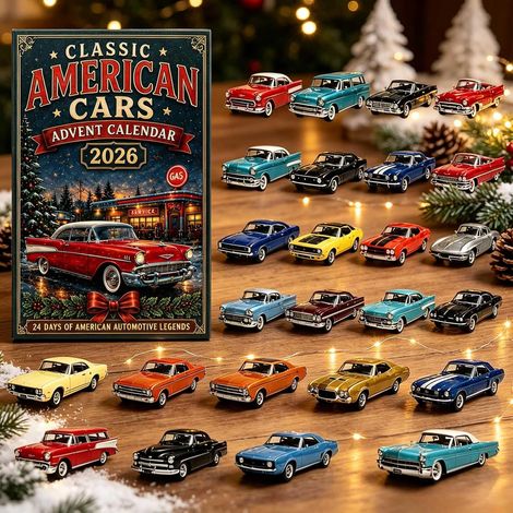 Calendrier Avent 2026 voitures américaines 2D acrylique 24 modèles