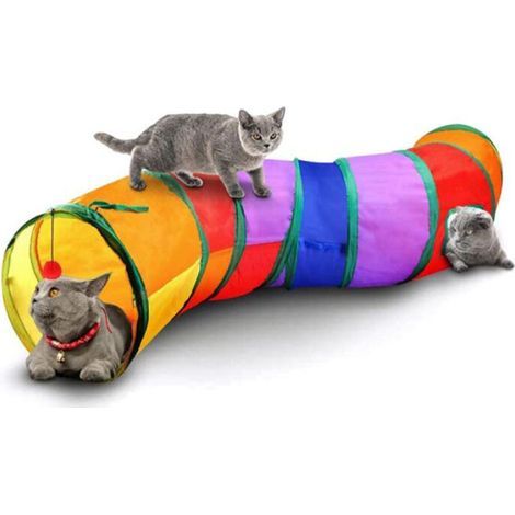 Interactive Indoor Cat Tunnel - Pet Toy - Play Tunnel for Cats, Kittens, Rabbits, Puppies - Foldable (S-style-rainbow) (1/5)