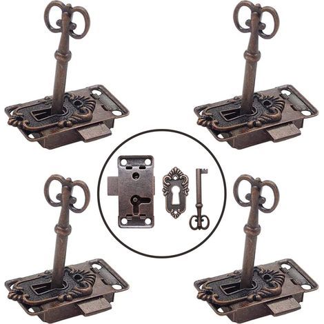 CSPARKV 4 Pièces Serrure Antique et Clé Serrure de Porte de Placard Vintage Classique Serrure Meubles DéCoratifs pour BoîTes aux Lettres, Casiers, Armoires, BoîTes à Outils (Bronze Rouge) (1/5)