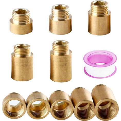 Lot de 5 Rallonge de Robinet, Laiton 1/2 Pouce, Filetage Mâle et Femelle, Douille Hexagonale, Pour Plomberie et Chauffage