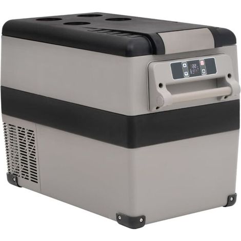 Boîte isotherme avec poignée, noire et grise, 55 litres, fabriquée en PP et PE. (1/5)