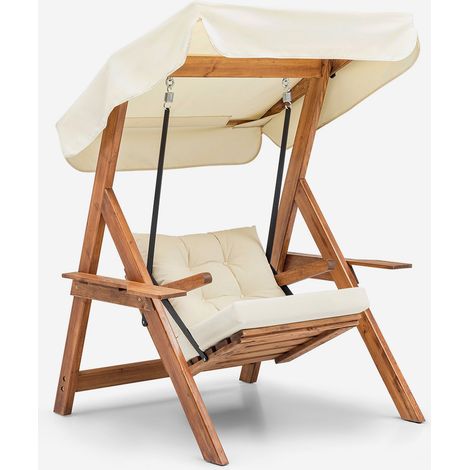 Dondolo da giardino in legno con tettuccio Galata Swing - Crema (1/5)