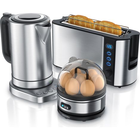 Arendo Frühstücks Set in Edelstahl Optik - Wasserkocher / Toaster / Eierkocher (1/5)
