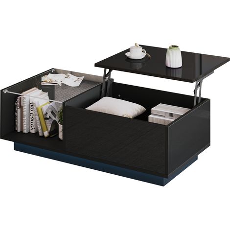 Tavolino da Caffè 50x100x33 cm, Illuminazione LED, con Spazio di Archiviazione Nascosto e Ripiano, Pannello truciolare, Nero (1/5)