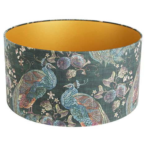 QAZQA Classico Tessuto Paralume in velluto verde pavone 50/50/25 interno oro , Cilindro Adatto per lampada da terra (1/4)