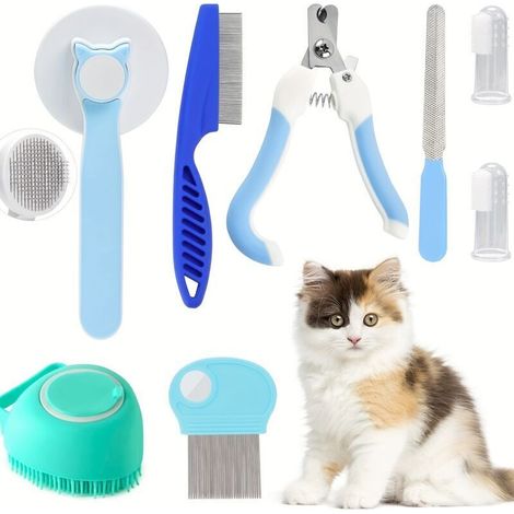 Ensemble de toilettage multi-usages bleu 8 pièces pour animaux de compagnie,