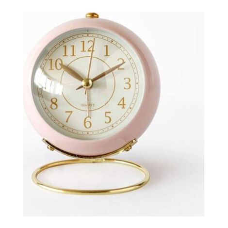 4 Zoll analoger Wecker, kleine, geräuschlose Tischuhr, kein Ticken, Nachtlicht, leise, batteriebetrieben, HD-Glas für Heimdekoration/Wohnzimmer/Küche/Schlafzimmer (Pink)