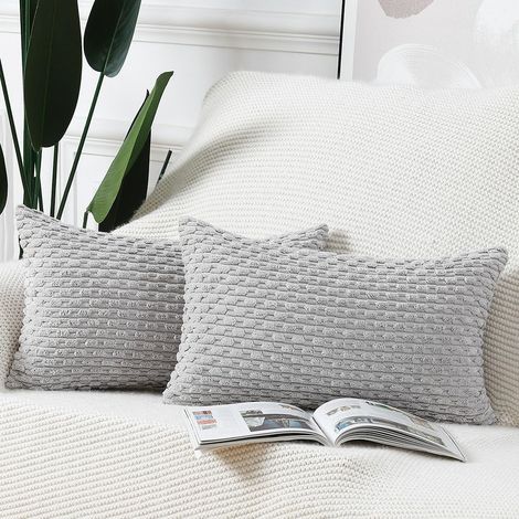 Sollbry Lot de Housses de Coussin en Velours côtelé rayé Boho Housse de Coussin décorative Douce pour canapé Chambre à Coucher Gris Clair 30 x 50 cm (1/5)