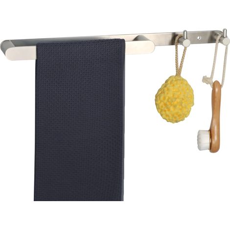 Porte Serviettes Salle de Bain avec 2 Crochets, 40 CM, Barre Porte-Serviettes Mural Large éventail d'Applications, en Acier Inoxydable, Fixation Murale à Cuisine ou Douche, Brossée (1/5)