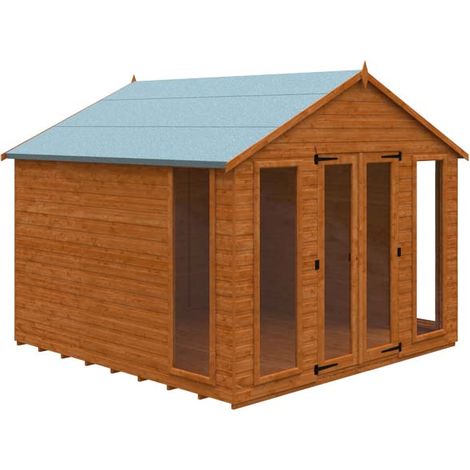 10x10 Contemporary Summerhouse 12mm Shed - L295 x W295 x H257.7 cm - Solid Wood/Softwood/Pine - Burnt Orange