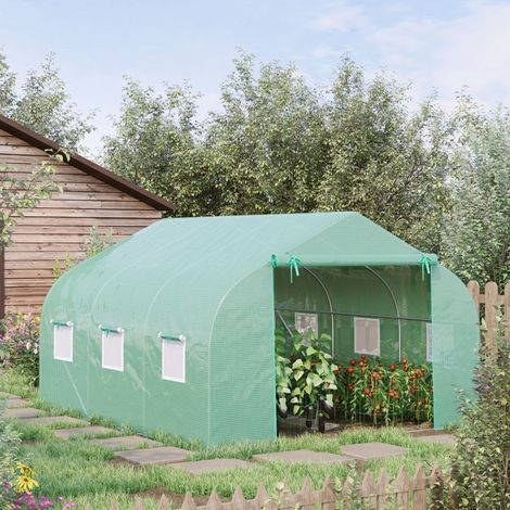 Serre bâche 3,5 x 3 x 2 m porte enroulable à zip, 6 fenêtres grillagées et tiges de renfort (1/5)