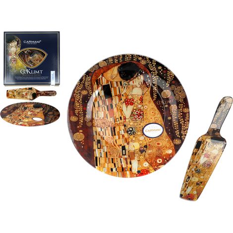 Carmani, plato de vidrio decorativo y funcional con espátula de Gustav Klimt - Kiss