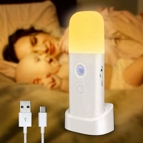 Veilleuse Led Adulte Rechargeable, 12W Lampe Detecteur De Mouvement Interieur, Luminosité Réglable Sur 5 Niveaux Très Adaptée Aux Enfant Et BéBé (Lumière Chaude) (1/5)