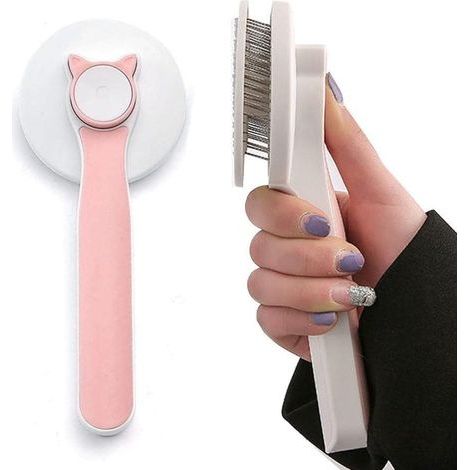 Spazzola per cani e gatti - Spazzole autopulenti anti-pelo morto per cani e gatti - Accessorio per animali a pelo lungo o corto - Non strappa il pelo per una toelettatura facile - Rosa (1/5)