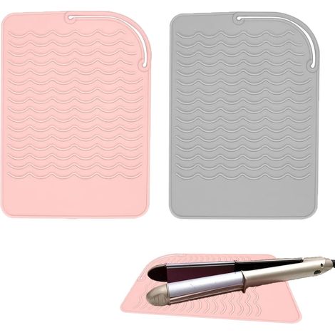 Kindfiber OÜ-2 Pièces Tapis de Protection Thermique en Silicone Résistant Tapis Resistant, Pour Boucleur a Cheveux, Lisseur Vapeur, Seche Cheveux (Rose,Gris) (1/5)