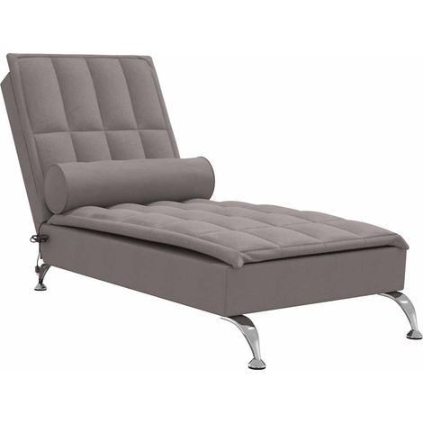 Chaise longue,Bain de soleil,Transat de massage avec traversin taupe tissu CFW32819 (1/5)