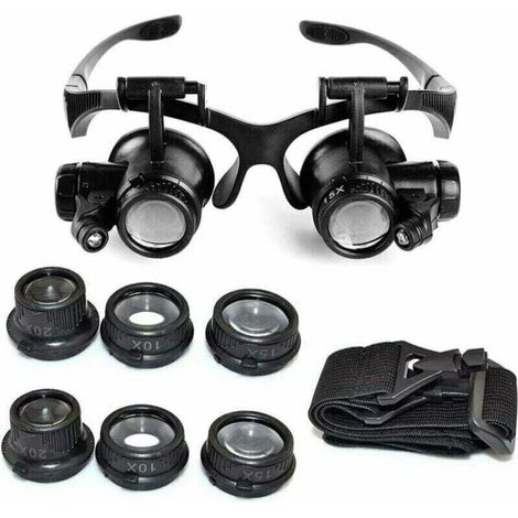 Loupe Serre Tête Loupe Frontale Lunettes grossissantes Allumage LED Grossissements de 10x, 15x, 20x et 25x,de (1/4)