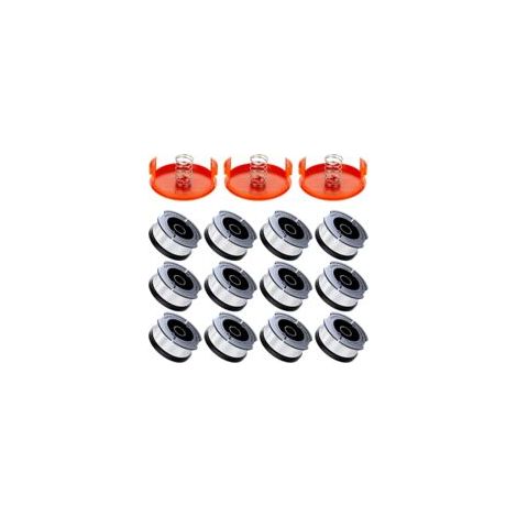 12er-Pack Trimmerfadenspulen, kompatibel mit Black & Decker Trimmern, A6481 A6485, 1,65 mm Trimmerfadenspule (12 Trimmerfäden, 3 Schutzkappen, 3 Federn) - Crezuo