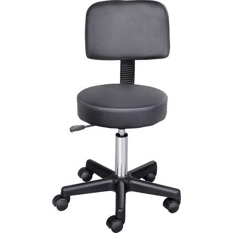 Tabouret avec dossier de salon, chaise pivotante en simili cuir, hauteur réglable, noir (1/5)