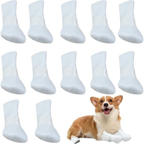 Chaussons jetables pour chiens, protège-pattes, gardent les pattes propres, fermeture Velcro ajustable, lot de 12, blancs (1/5)