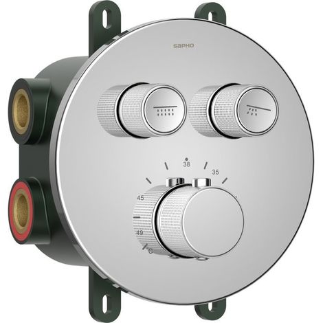 Sapho Smart Select - Mitigeur de douche thermostatique encastré, 2 sorties, avec corps d’encastrement, chrome RP032 (1/3)