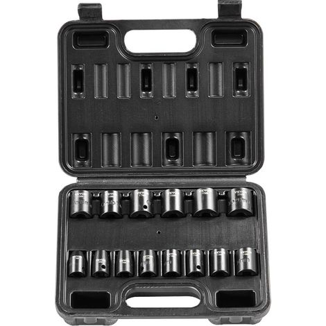 Marquage Lisible Coffret Douilles à Chocs 3/8" 14 Pièces 7-20 mm 6 Pans pour Serrage à Fort Couple en Atelier (1/5)