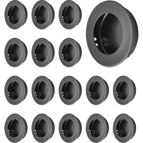 16 Pack Recessed Round Door Handles Stainless Steel Recessed Sliding Barn Door Handles Invisible Door Handles (Black) (1/5)