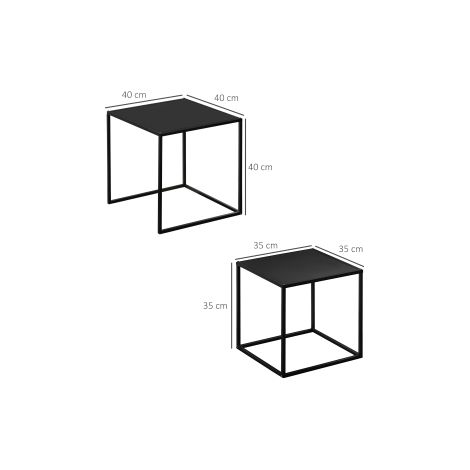 Ensemble de 2 tables d'appoint noires au design moderne avec structure en acier et charge jusqu'à 10 kg pour salon et séjour (1/5)