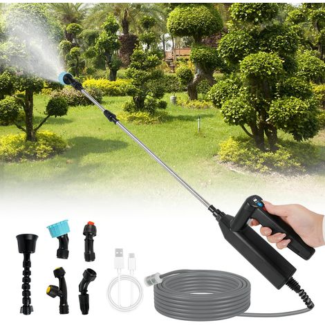 Pulvérisateur électrique à pression, pulvérisateur de jardin, lance de pulvérisation, 3 vitesses de pulvérisation, 4 buses, tuyau de 8 m et tube de pulvérisation extensible de 60 à 110 cm (1/5)