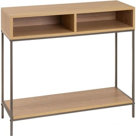 Table console - JUANIO - 80x30x75 cm - Bois et métal - Naturel/Gris - Multi-étagères (1/5)