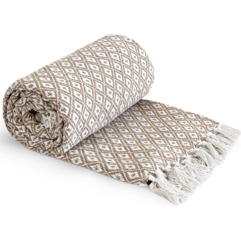 Couverture scandinave en Coton recyclé tissé pour Fauteuil, canapé, lit, Taupe – 50 x 60 (127 x 152 cm) (1/5)
