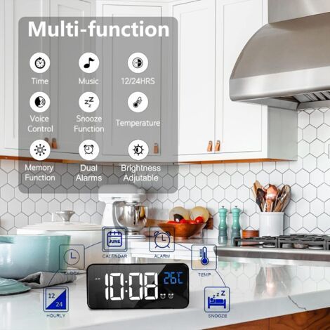 Sveglia Digitale LED con Funzione Snooze, Ricarica USB (Nero) (1/4)