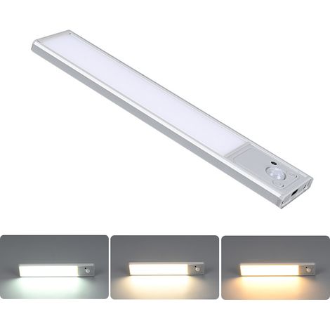 Lumières sous-armoire avec capteur de mouvement, lumière activée par le mouvement magnétique de 20 cm, lampe de placard rechargeable, 3 couleurs (1/5)