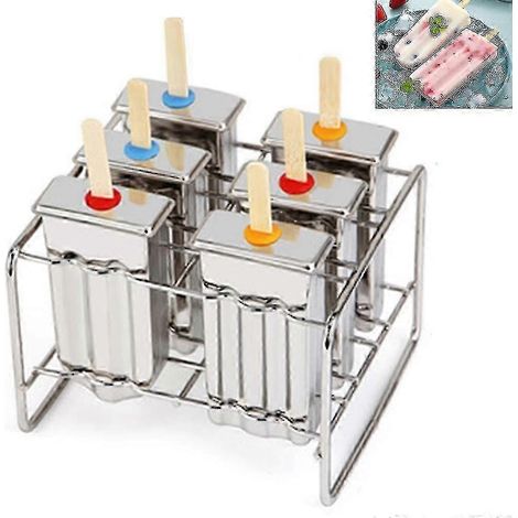 Moule à glace 6 cavités en acier inoxydable, bac à glaçons réutilisable pour desserts maison à congeler (1/3)
