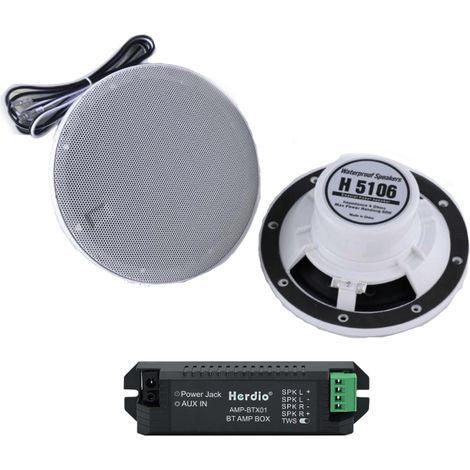 Desineo – Kit 2 haut-parleurs étanches 80W – Amplificateur Bluetooth universel – Indice de protection IP66 – Pour hammam et salle de bain
