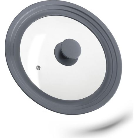 1 Couvercle universel en verre, rebord silicone gradué, diamètre 22-26 cm, poignée anti-brûlure, pour casseroles et poêles (1/5)